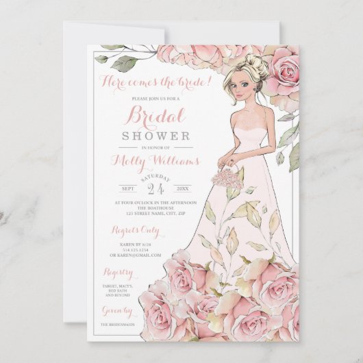 Roses Bride Brautparty Einladung (Vorderseite)