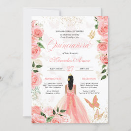 Roses Butterfly Mariposa Quinceanera Invitati Einladung