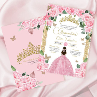 Roses Butterfly Princess Dress Quinceanera Einladung