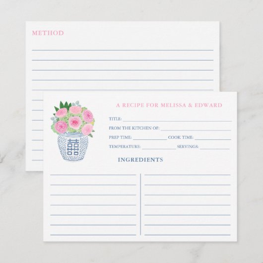Roses Chinoiserie Brautparty Rezept Karte (Vorne/Hinten)