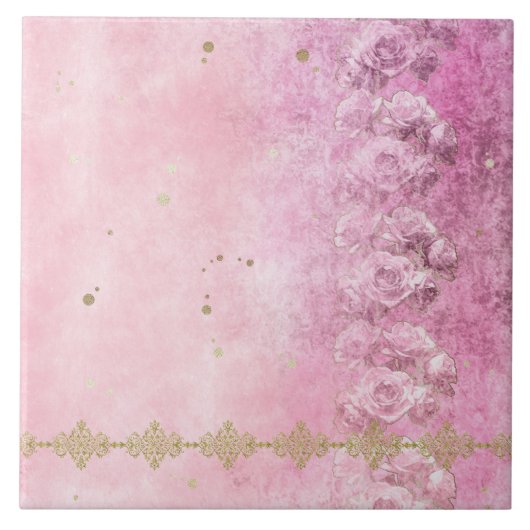 Roses Damask Grunge - Tile Fliese (Vorderseite)