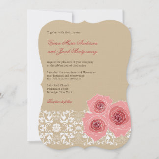 Roses Damask Hochzeitsfeier & Empfang Einladung