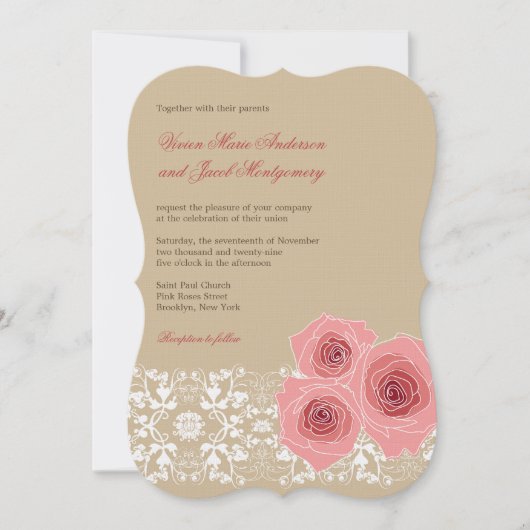 Roses Damask Hochzeitsfeier & Empfang Einladung (Vorderseite)