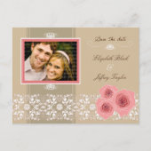 Roses Damask Lace Save the Date Postkarte (Vorderseite)