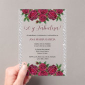 Roses & Diamonds Feminine 50th Birthday Spanish Acryleinladungen (Insitu (Handheld))
