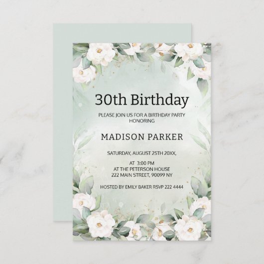 Roses Eucalyptus Blätter Geburtstag Einladung (Vorne/Hinten)