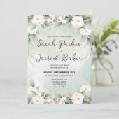 Roses Eucalyptus-Blätter Hochzeit Einladung (Stehend Vorderseite)