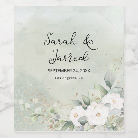 Roses Eucalyptus-Blätter Hochzeit Weinetikett (Einzelnes Label)