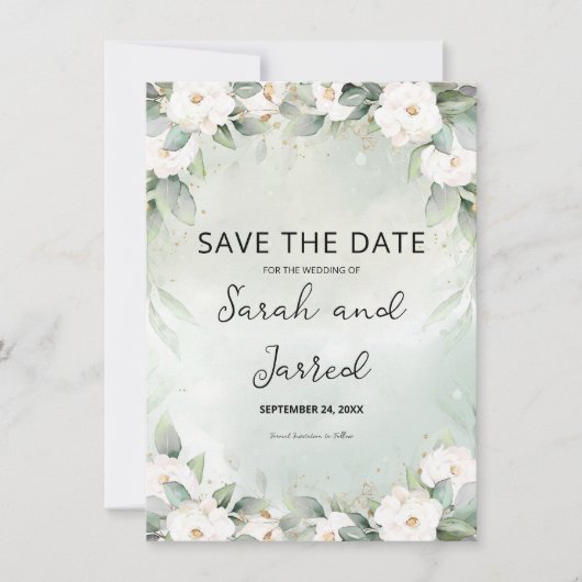 Roses Eucalyptus-Blätter Save The Date (Vorderseite)