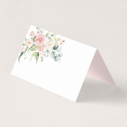 Roses Eucalyptus Greenery Wedding Platzkarte (Rückseite)