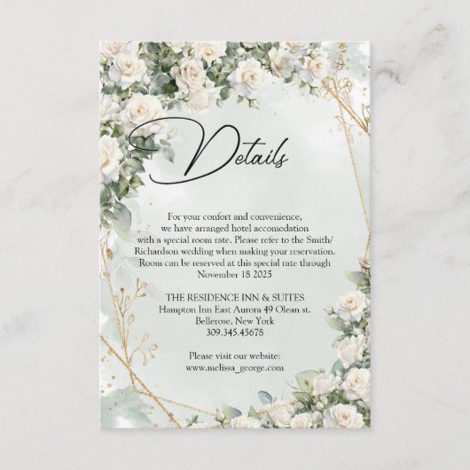 Roses eucalyptus grün und gold begleitkarte (Vorderseite)