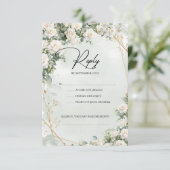 Roses eucalyptus grün und gold RSVP karte (Stehend Vorderseite)