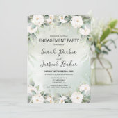 Roses Eukalyptus-Blätter Verlobung Einladung (Stehend Vorderseite)