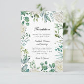 Roses Eukalyptus Botanische Hochzeitsempfehlung Begleitkarte (Stehend Vorderseite)