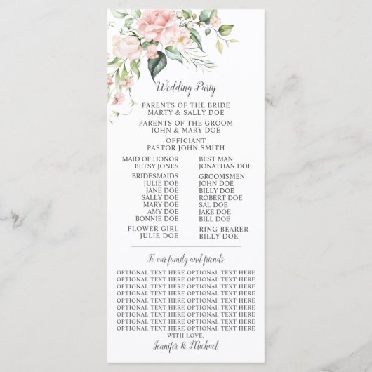 Roses Eukalyptus Greenerity Wedding Program Programm (Rückseite)