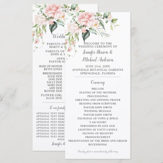 Roses Eukalyptus Greenerity Wedding Program Programm (Vorne/Hinten)