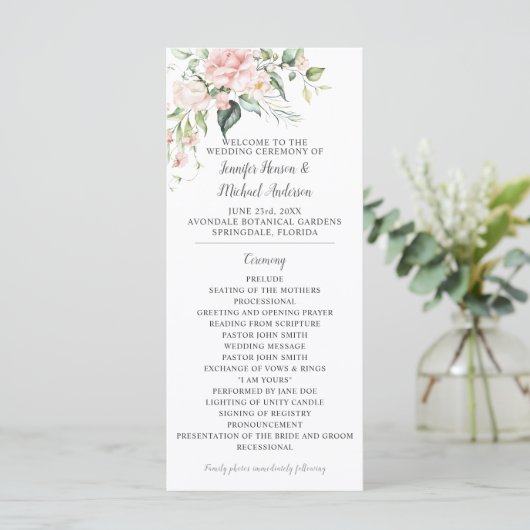 Roses Eukalyptus Greenerity Wedding Program Programm (Stehend Vorderseite)