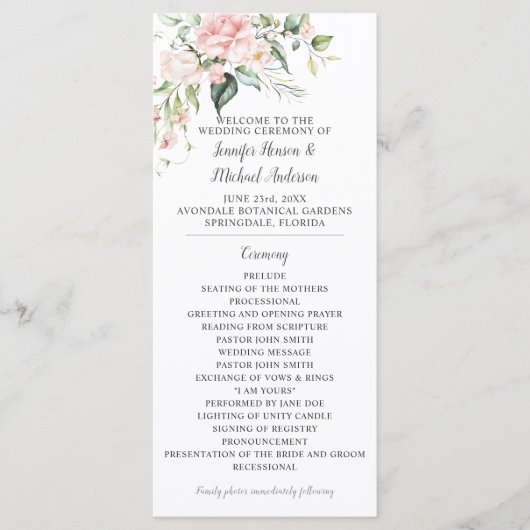 Roses Eukalyptus Greenerity Wedding Program Programm (Vorderseite)