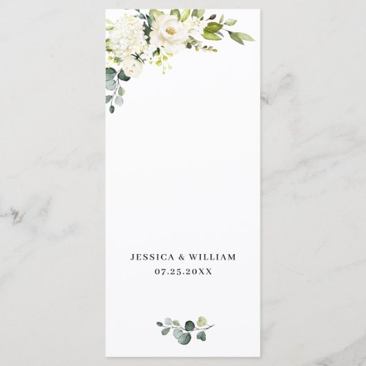 Roses Eukalyptus Grüne Hochzeitssessiner Menükarte (Rückseite)