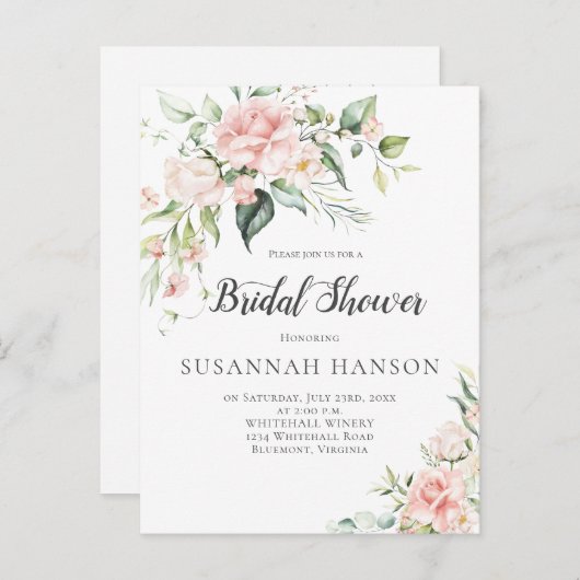 Roses Eukalyptus Grünes Brautparty Postkarte (Vorne/Hinten)