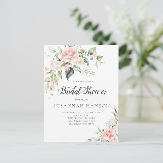 Roses Eukalyptus Grünes Brautparty Postkarte (Stehend Vorderseite)