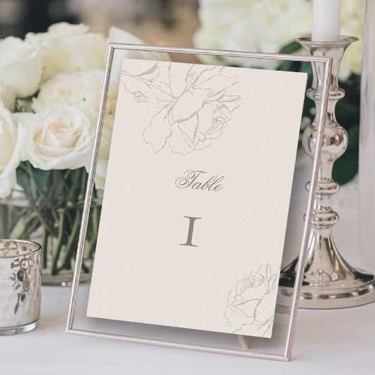 Roses Faux Embossed Ecru Formal Elegant Wedding Tischnummer
