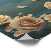  Roses & Floating Petals Teal Blue Oil Painting Poster (Ecke)