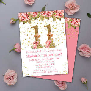Roses Floral 11. Geburtstagsparty Einladung