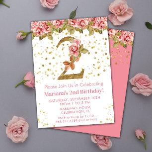 Roses Floral 2. Geburtstag Party Einladung