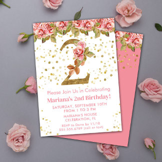 Roses Floral 2. Geburtstag Party Einladung