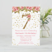 Roses Floral 7. Geburtstagsparty Einladung (Stehend Vorderseite)