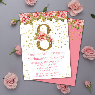 Roses Floral 8. Geburtstagsparty Einladung