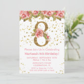 Roses Floral 8. Geburtstagsparty Einladung (Stehend Vorderseite)