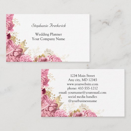 Roses Floral Small Business Card Visitenkarte (Vorne/Hinten)