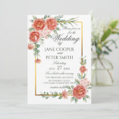 Roses floral Wedding Invitation Einladung (Stehend Vorderseite)