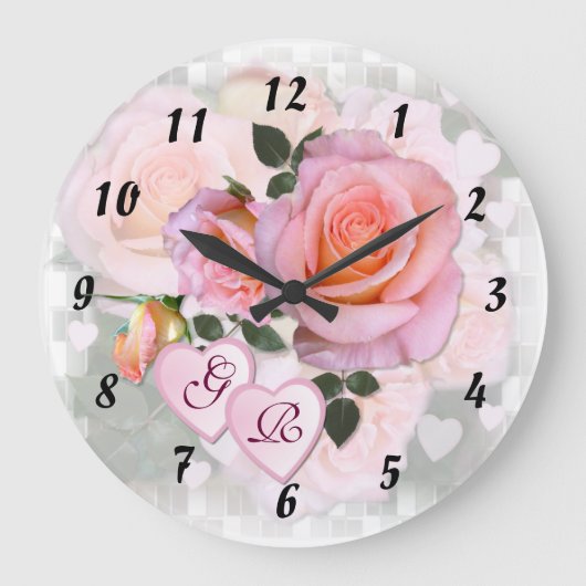 Roses for my Love ~ Clock Große Wanduhr (Vorderseite)