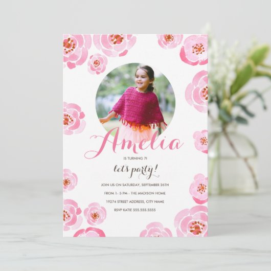 Roses Foto Birthday Einladung (Stehend Vorderseite)