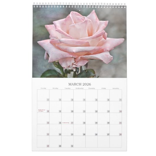 Roses Fotografische Blume Kalender (Mär 2026)