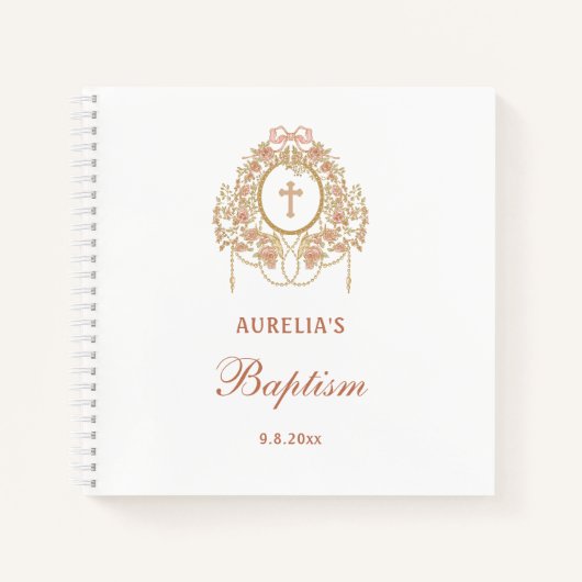Roses Frame Holy Cross Baptism Guest Book Notizblock (Vorderseite)