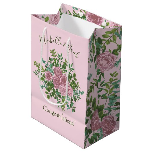 Roses Garden Spring Wedding Mittlere Geschenktüte (Vorderseite Schrägansicht)