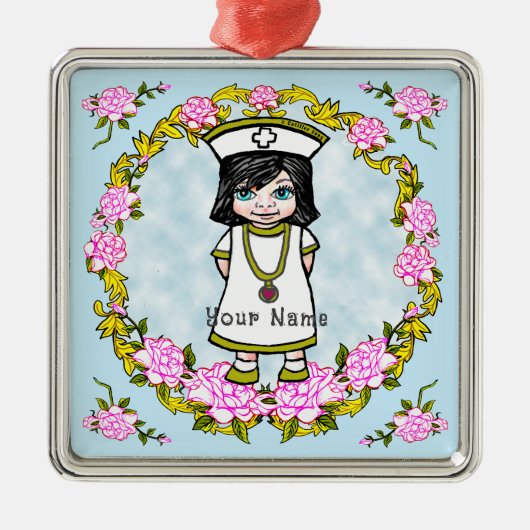 Roses Girl Nurse Ceramic Ornament Aus Metall (Vorne)