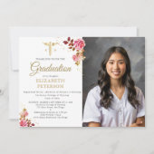 Roses Gold Caduceus Nursing School Abschluss Einladung (Vorderseite)