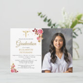 Roses Gold Caduceus Nursing School Abschluss Einladung (Stehend Vorderseite)