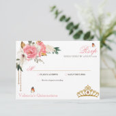 Roses Gold Gemstone Tiara Quinceanera RSVP Karte (Stehend Vorderseite)