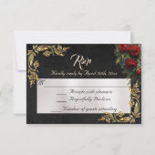Roses & Gold Leaves - Black RSVP Karte (Vorderseite)
