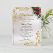 Roses & Gold Leaves - Pearl Quinceanera Program Programm (Stehend Vorderseite)