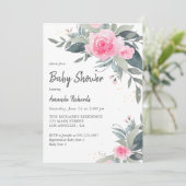 Roses Greenery Girl Baby Dusche Einladung (Stehend Vorderseite)