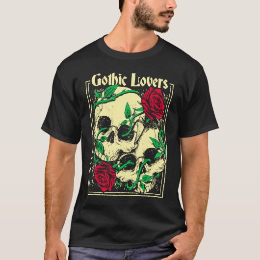 Roses Gruft Goth Cult Love Skull T-Shirt (Vorderseite)