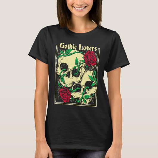 Roses Gruft Goth Cult Love Skull T-Shirt (Vorderseite)