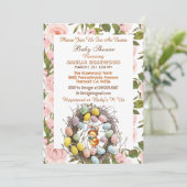 Roses Grüne Ostereier Nest Chick Floral Einladung (Stehend Vorderseite)